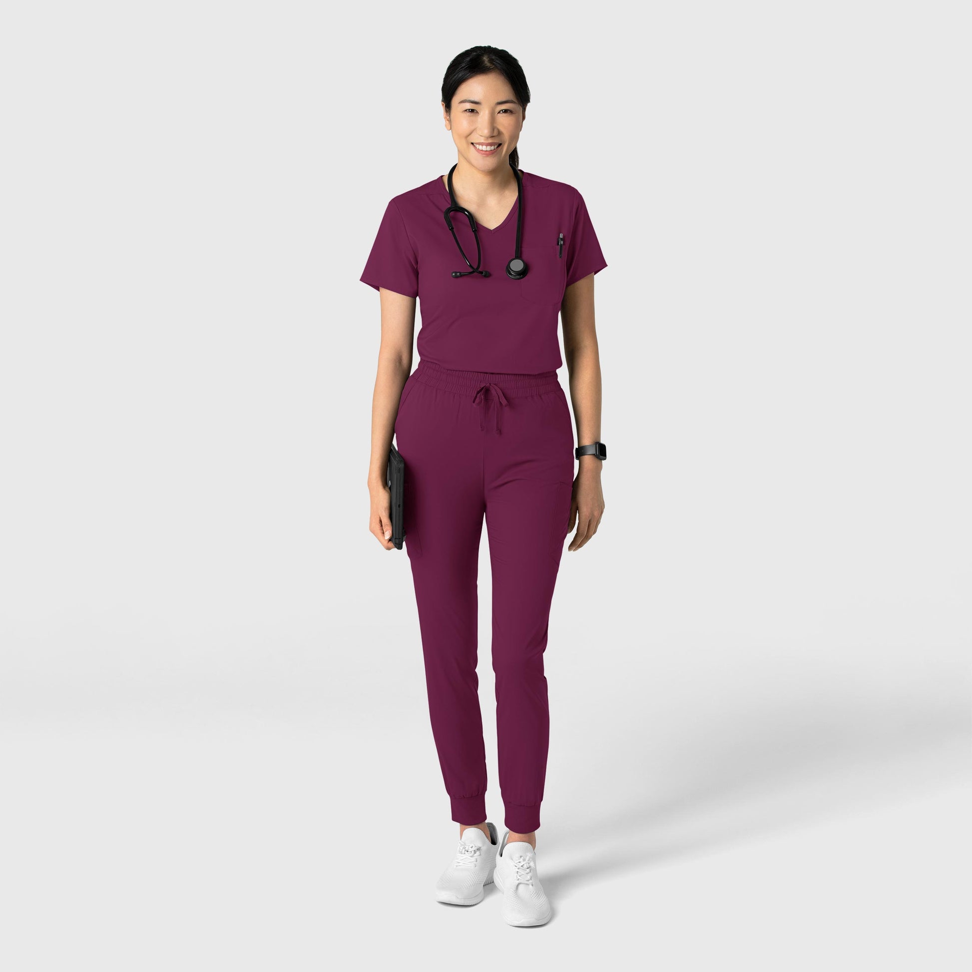 Boundless 6151 Tuck-In Scrub Top Wine Model Image Alternate | Wink