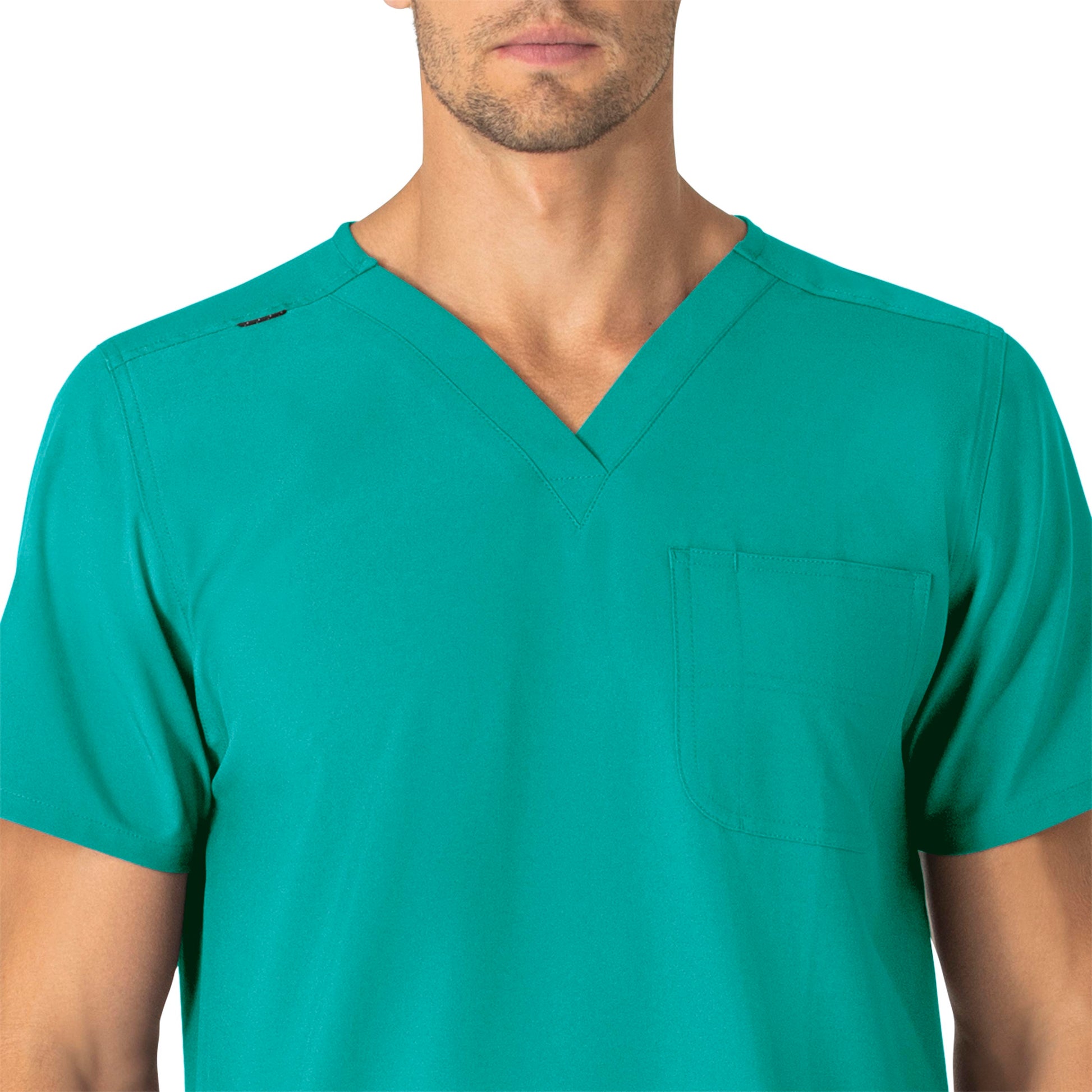 Force Essentials C15013 Unisex V-Neck 6-Pocket Scrub Top Teal Blue Model Image Left Side | Carhartt