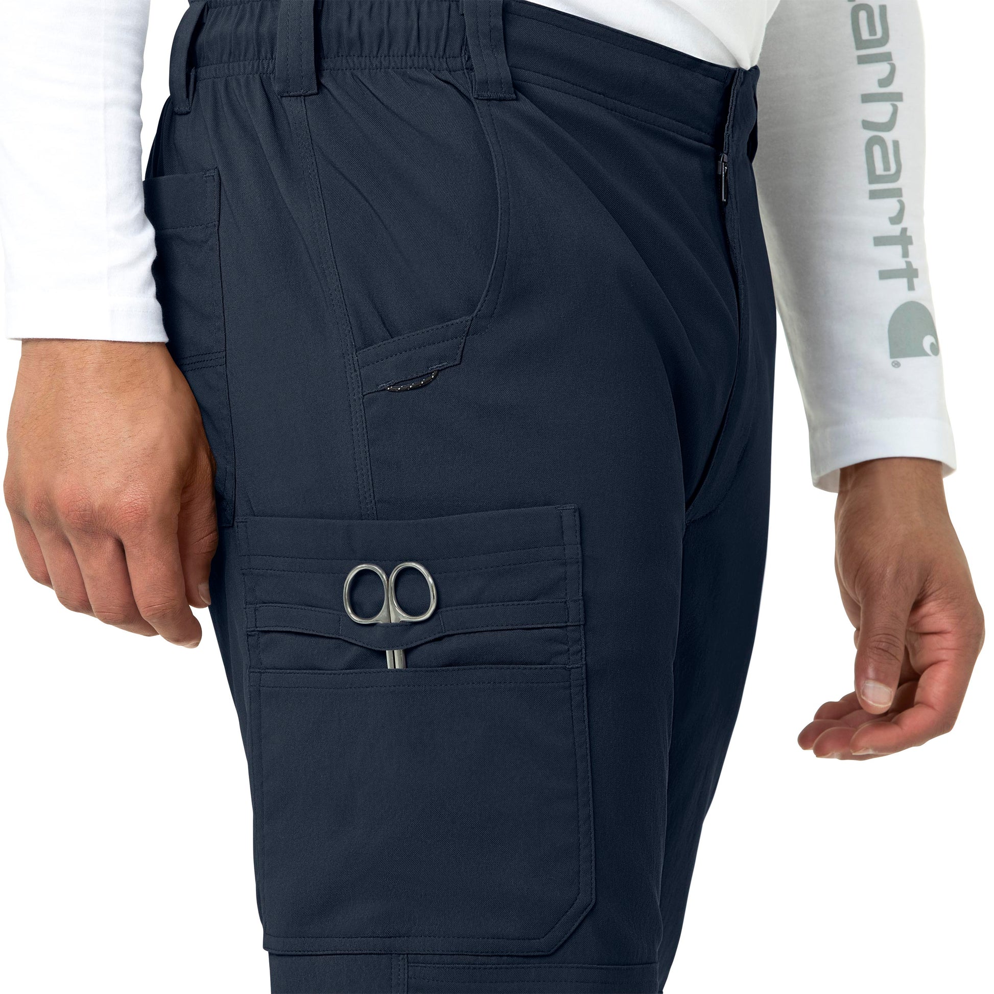 Rugged Flex Peak C55037 Men's Straight Leg Cargo Scrub Pant Navy Model Image Alternate | Carhartt