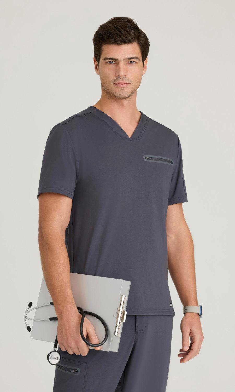 Grey's Anatomy Knit Stretch GRST275 Clarity Top Steel
