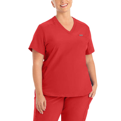 Forward LT101 Women's 2 Pocket V Neck Scrub Top Red Image