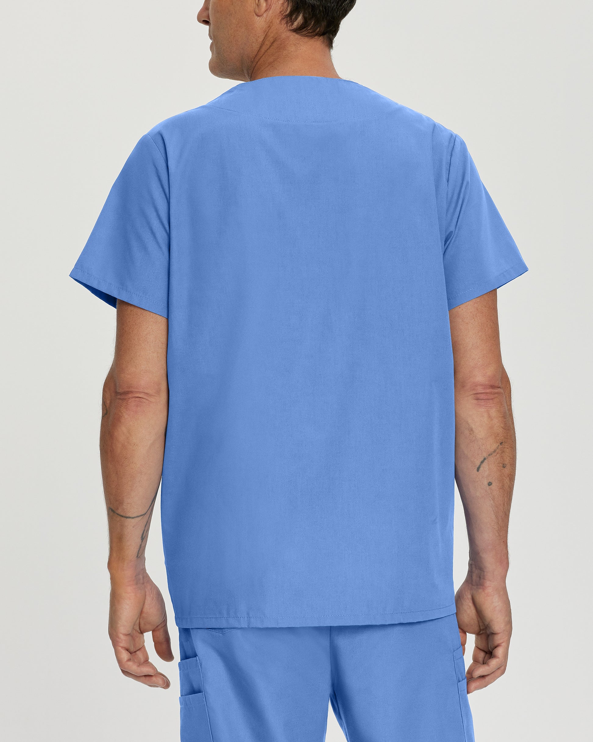 Essentials 7489 Men's 5 Pocket V Neck Scrub Top Ceil Blue Image