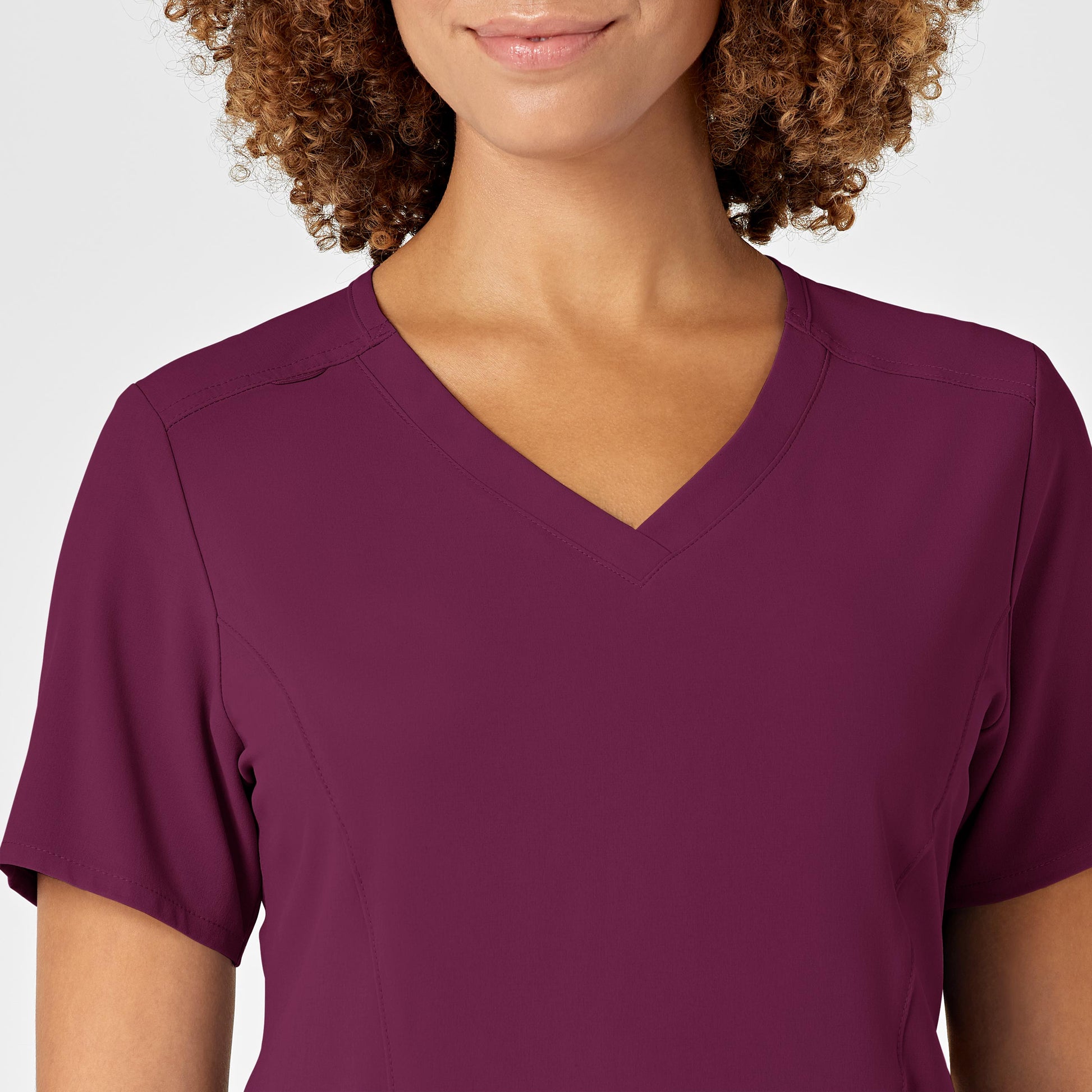 RENEW 6134 V-Neck Scrub Top Wine Model Image Left Side | Wink