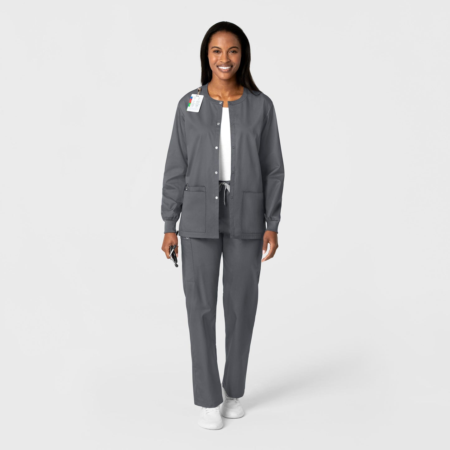 WonderWORK 800 Unisex Snap Front Jacket Pewter Model Image Alternate | Wink