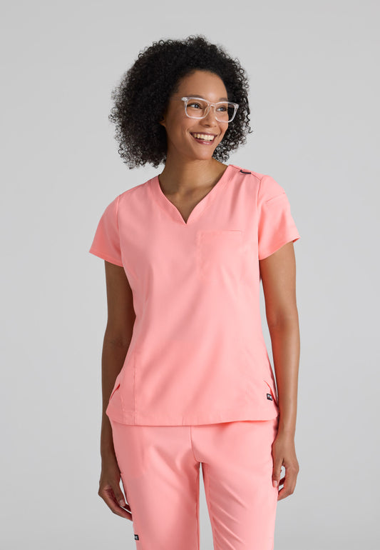 Greys Anatomy Stretch GRST136 Capri Tuck-in Scrub Top Bright Papaya