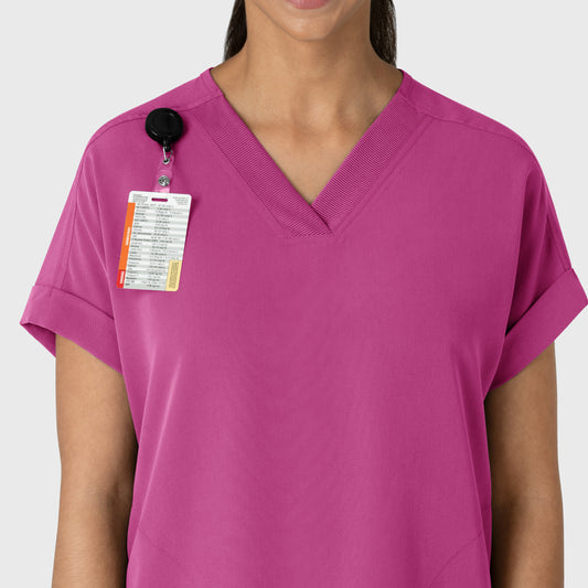 Nova 6232 Drop Shoulder Boxy Scrub Top Raspberry Model Image Left Side | Wink