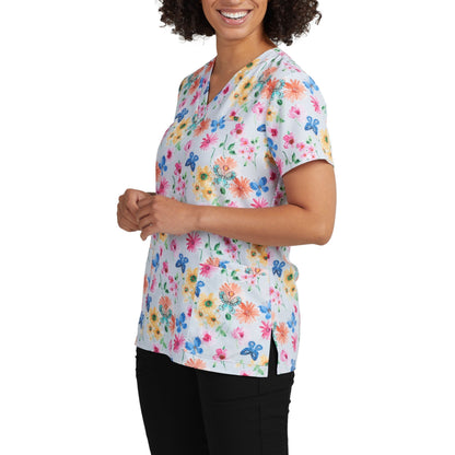 Prints 618GATE Women's 3 Pocket V Neck Scrub Top Garden Tea Image