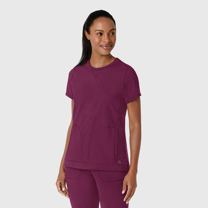 RENEW 6359 Knit Flex-n-Reach Crew Neck Scrub Top Wine Model Image Right Side | Wink