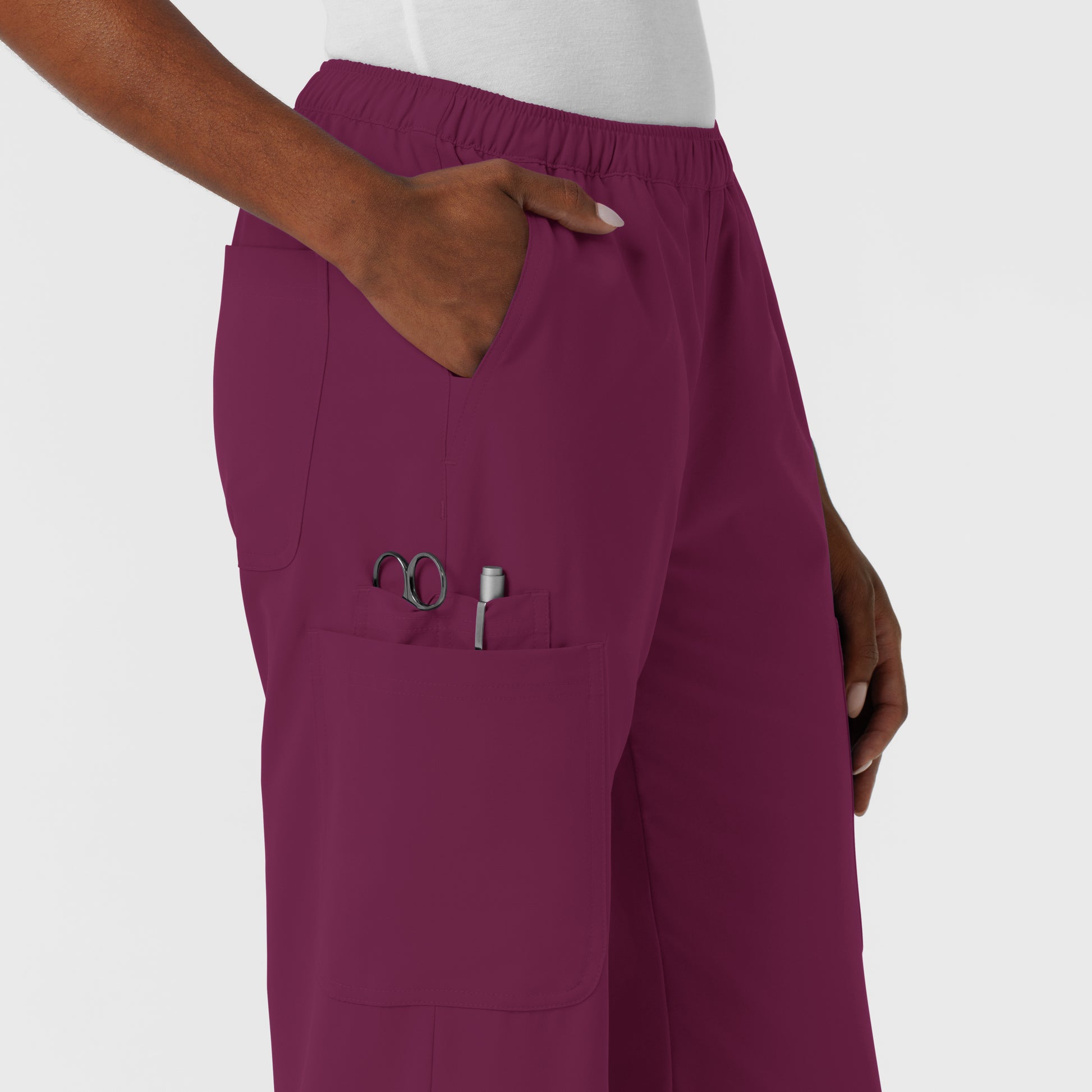 NURTUR 5180 Women's Straight Leg Cargo Scrub Pants Wine