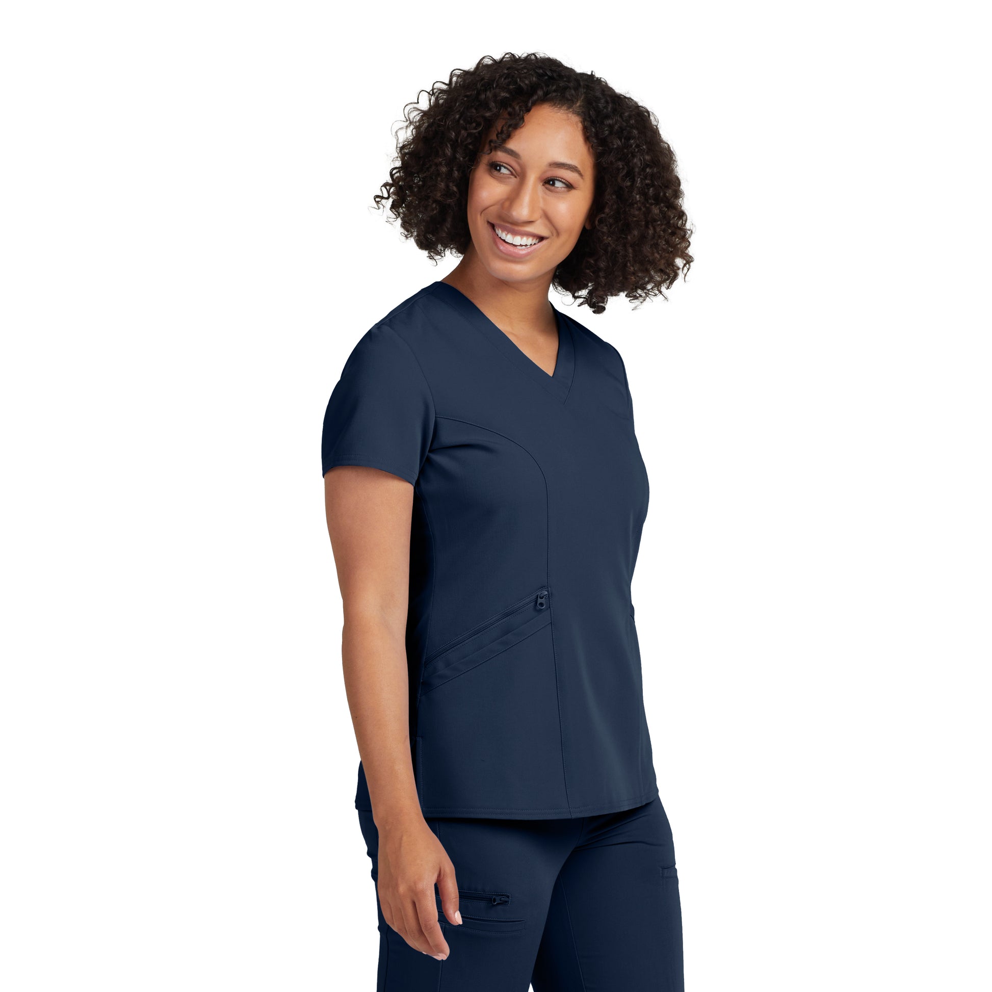 V-Tess WT134 Women's 3 Pocket V Neck Scrub Top Navy Image