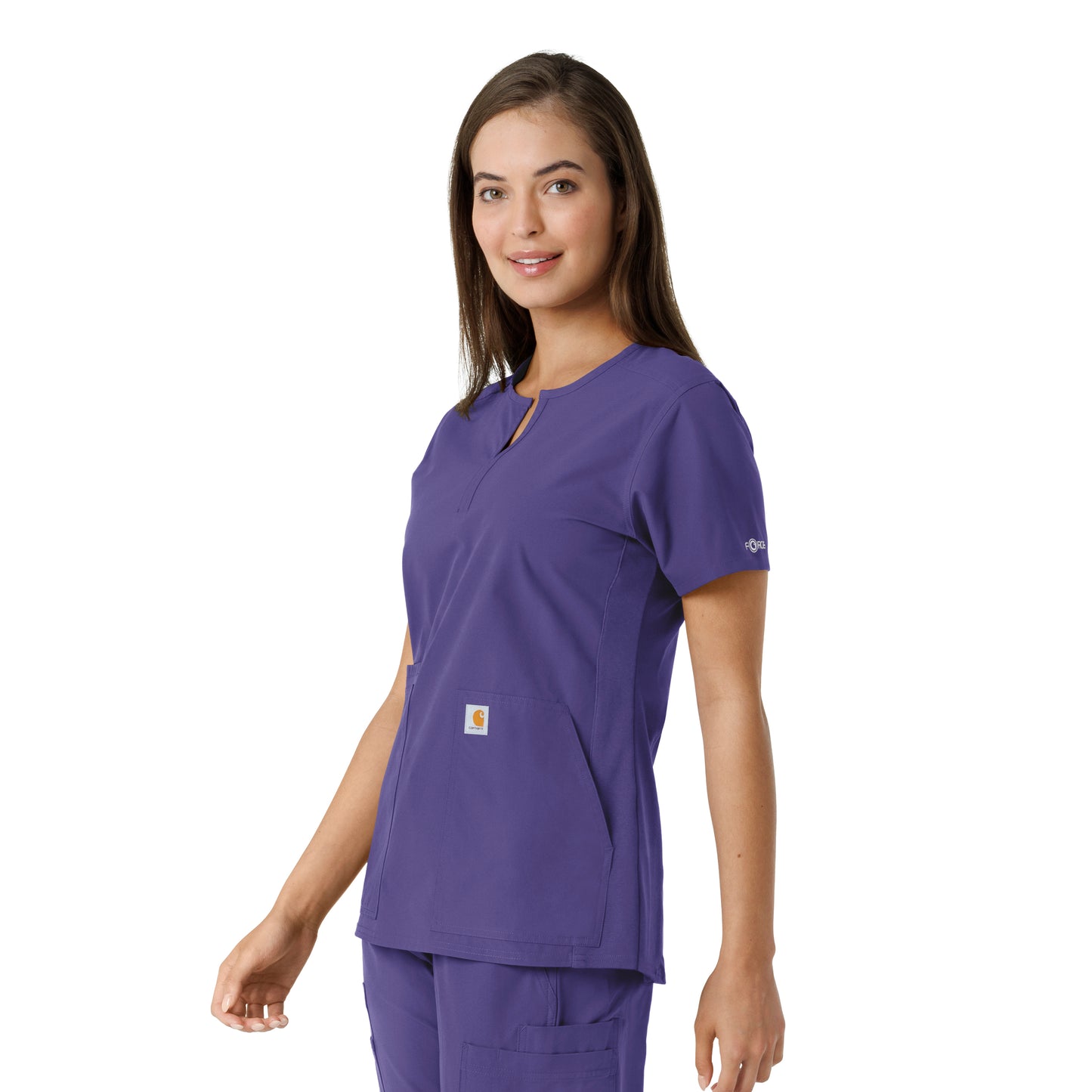 Force Essentials C12413 Notch Neck Tunic Knit Panel Scrub Top Grape Model Image Left Side | Carhartt