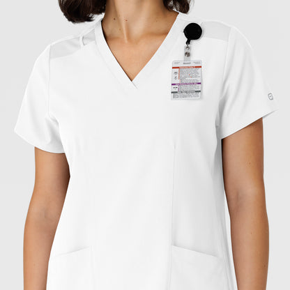 W123 6145 Flex-n-Reach Side Panel V-Neck Scrub Top White Model Image Alternate | Wink