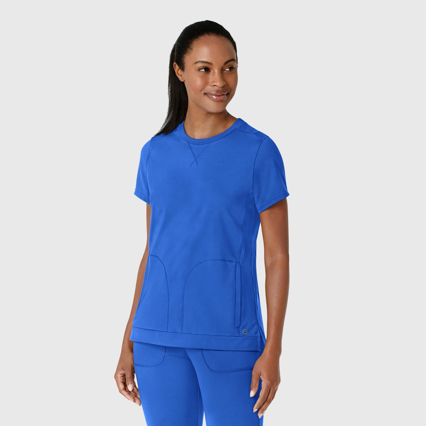 RENEW 6359 Knit Flex-n-Reach Crew Neck Scrub Top Royal Model Image Right Side | Wink