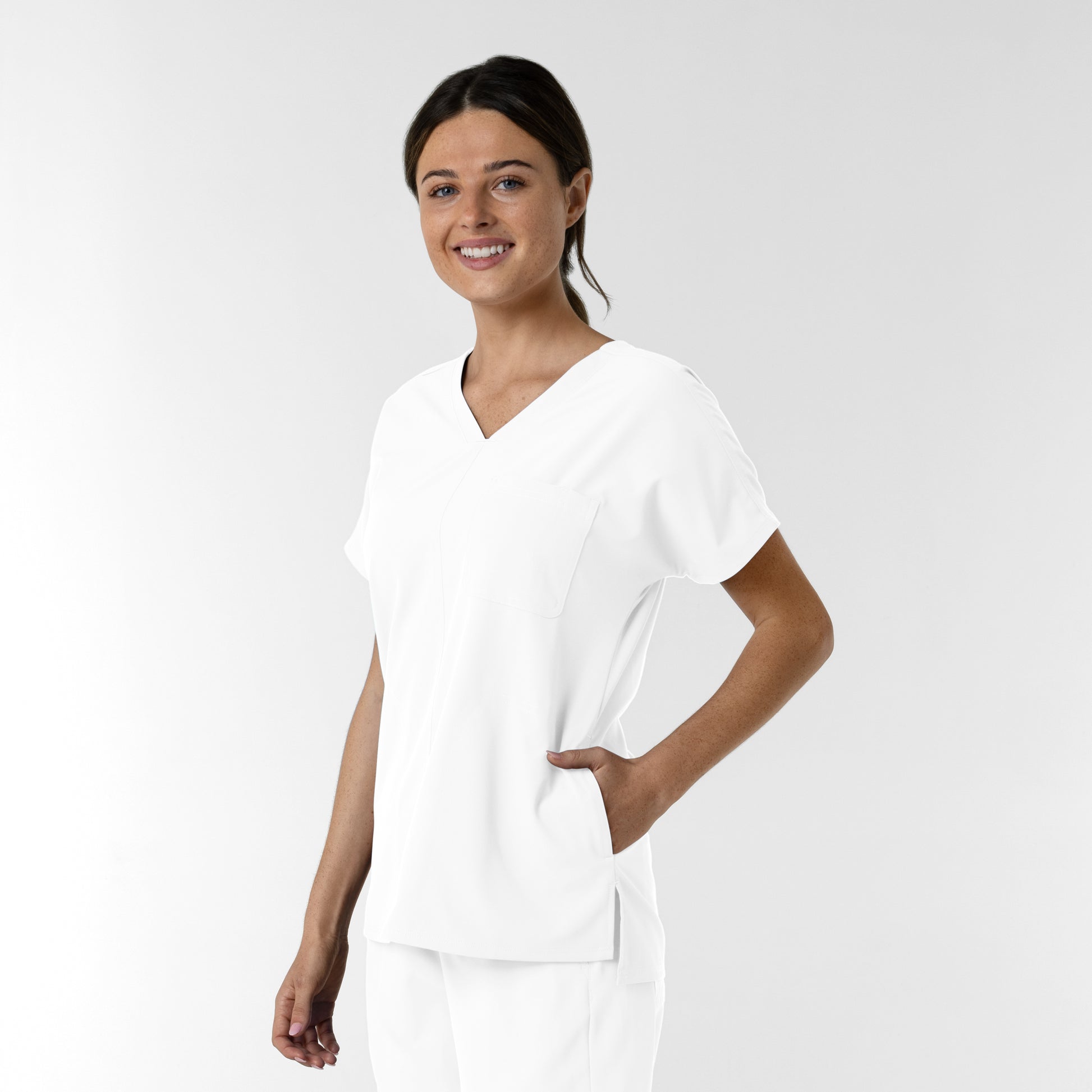 NURTUR 6280 Women's Drop Shoulder Tunic Scrub Top White