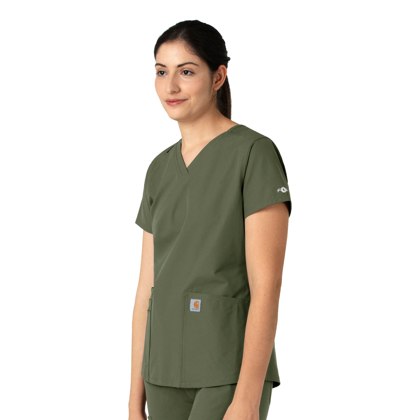 Force Essentials C12113 V-Neck Scrub Top Olive Model Image Right Side | Carhartt