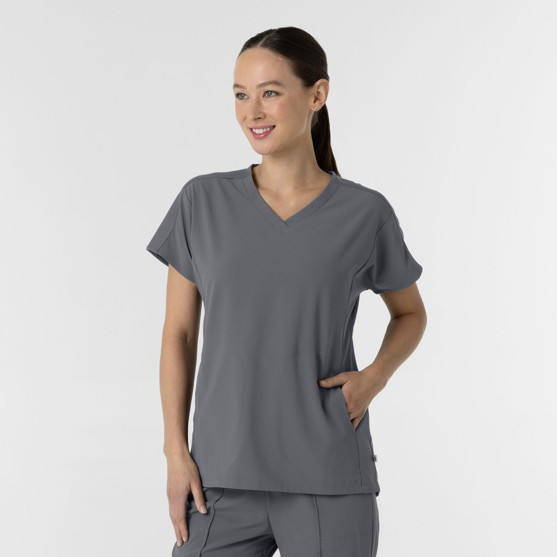 RENEW 6154 Women's V-Neck Tunic Scrub Top Pewter