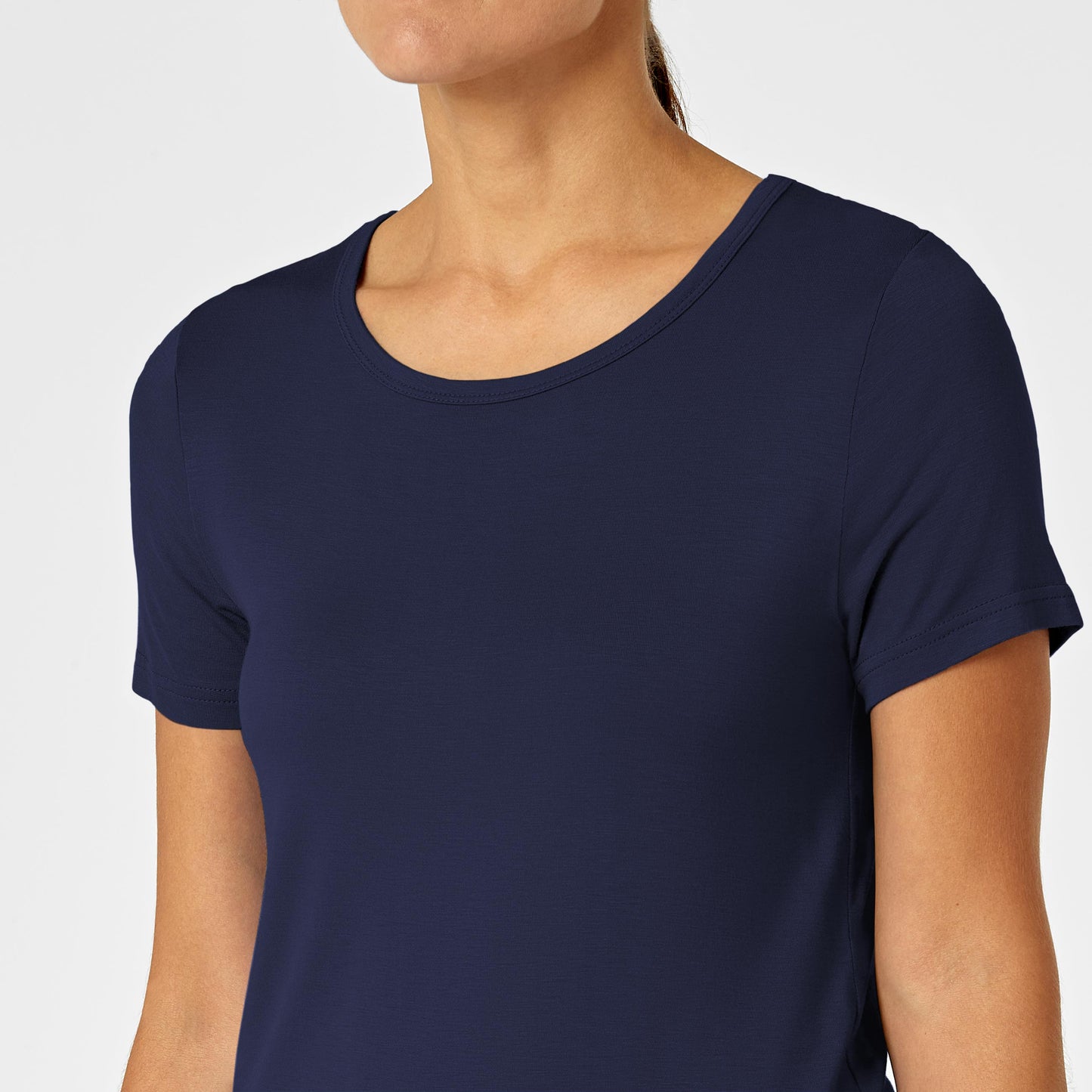 Layers 2209 Silky Knit Short Sleeve Tee Navy Model Image Left Side | Wink