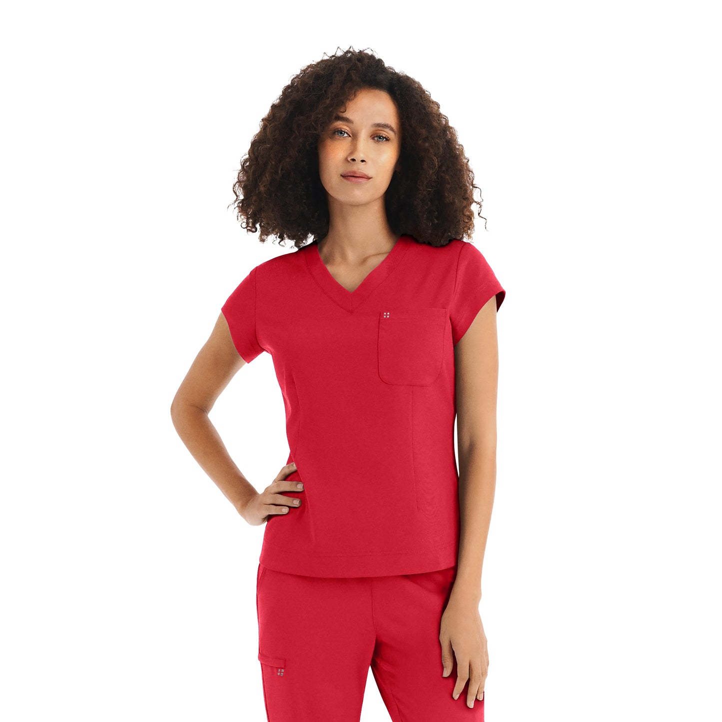 CRFT WT128 Women's 1 Pocket V Neck Scrub Top Racing Red Image