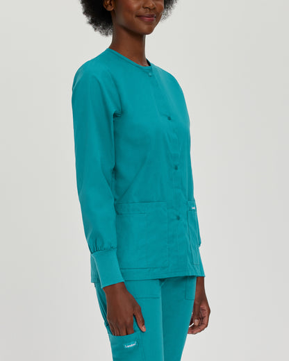 Essentials 7525 Women's 4 Pocket Warm Up Scrub Jacket Teal Image