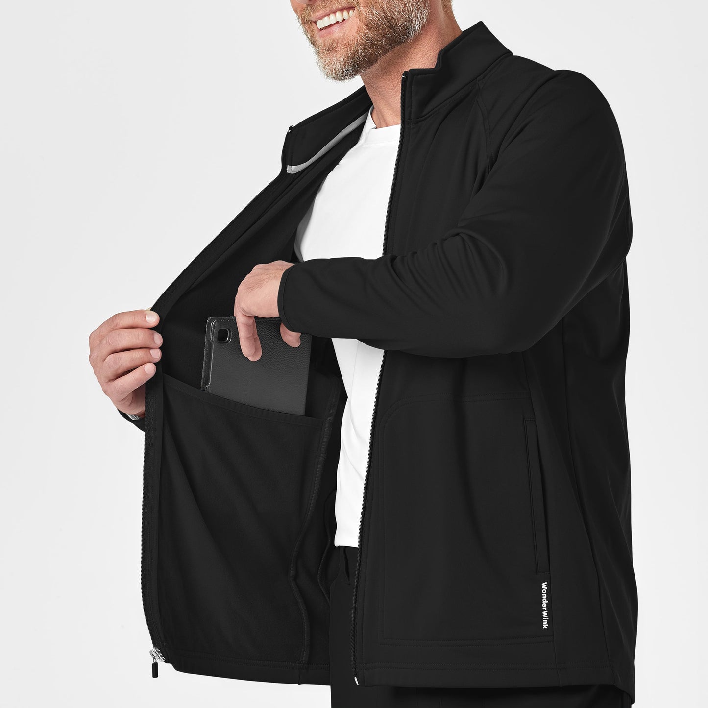 Layers 8309 Men's Fleece Full Zip Jacket Black Model Image Alternate | Wink