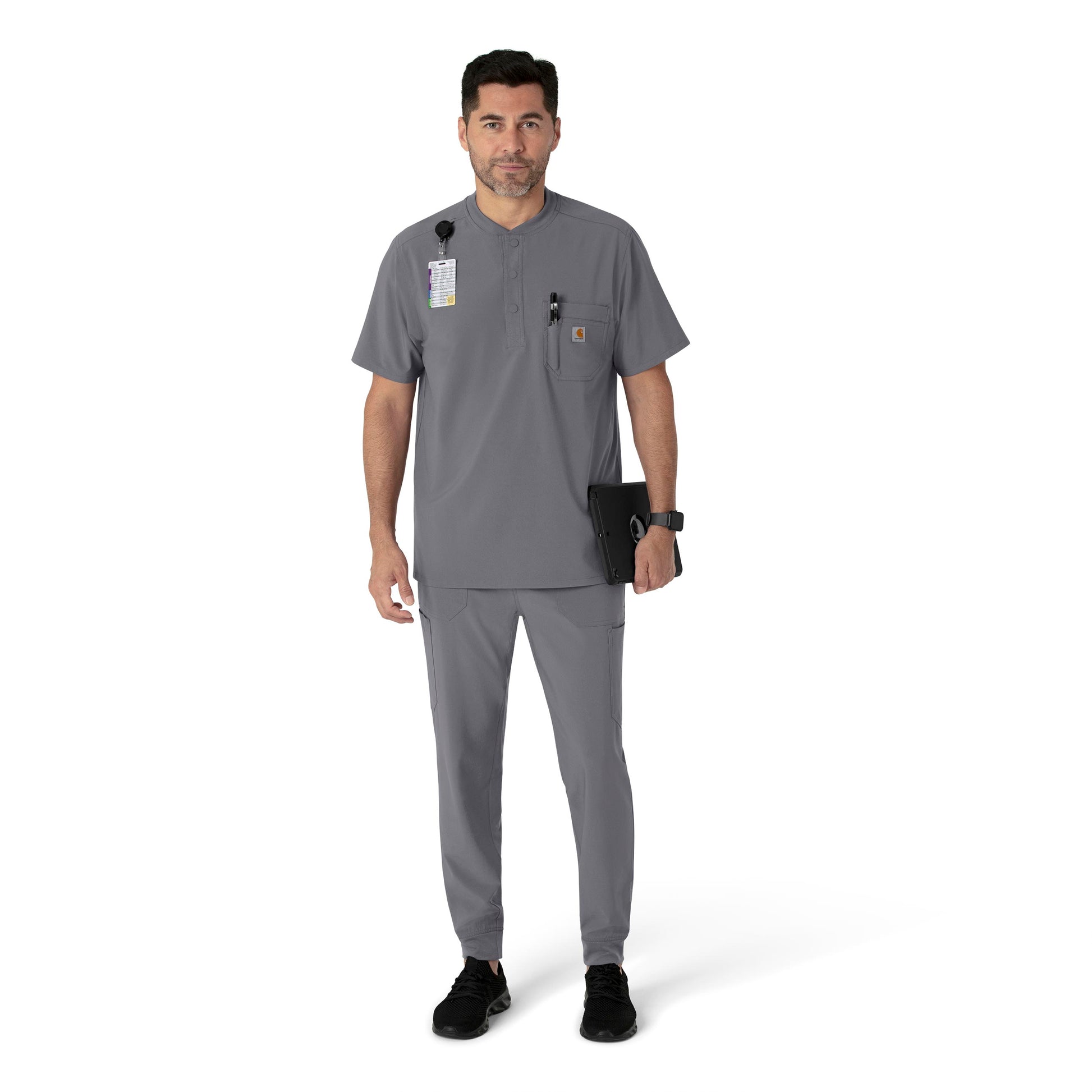 Force Cross-Flex C56310 Men's Jogger Scrub Pant Pewter Model Image Right Side | Carhartt