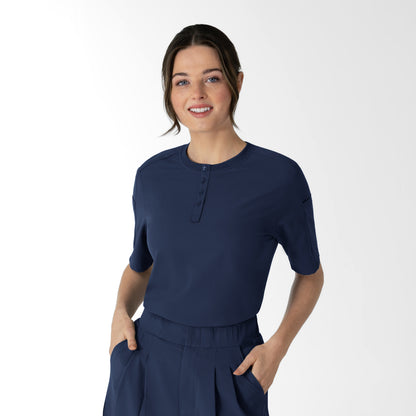 RENEW 6354 Women's Tuck-In Henley Scrub Top Navy