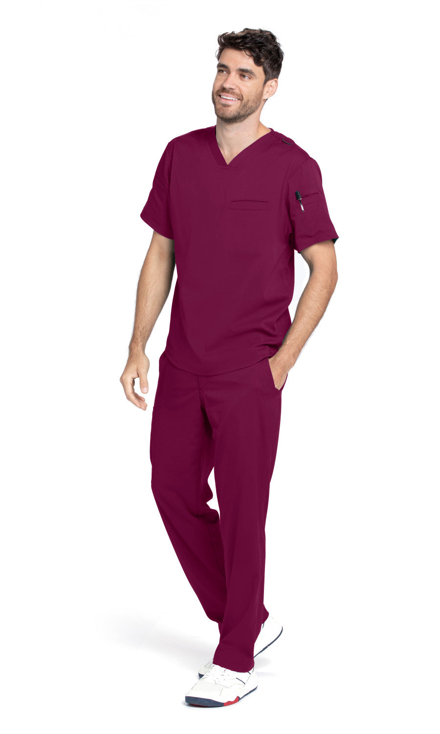 Grey's Anatomy Spandex Stretch GRST009 Wesley Scrub Top Wine