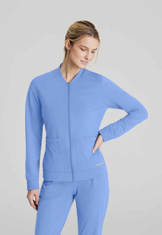 Skechers Slip-Ins Knits SKW919 Contour Knit Scrub Jacket Ciel Blue Model Image Front | Barco