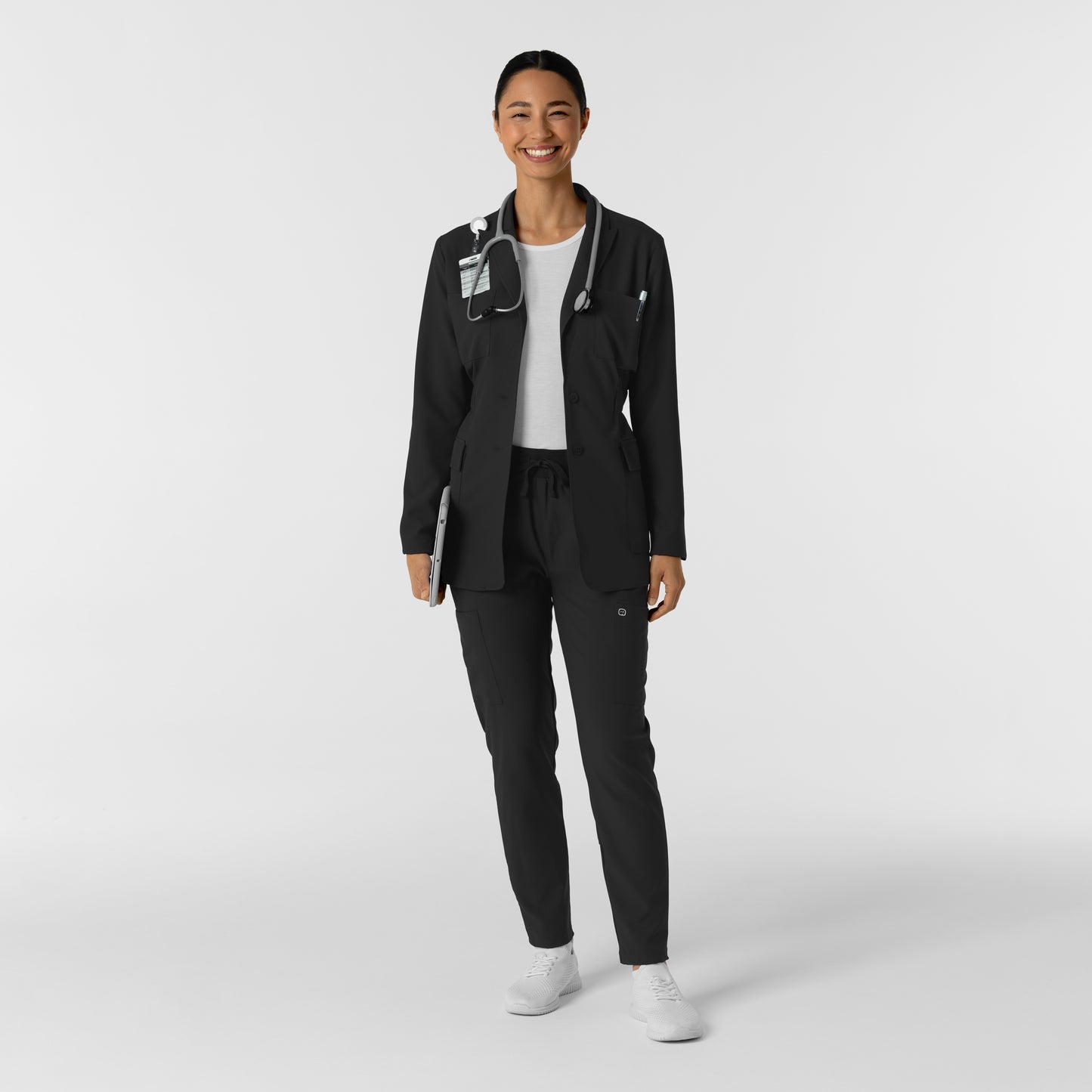 Layers 8166 Women's Blazer Short Lab Coat Black