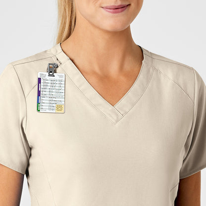 W123 6155 Stylized V-Neck Scrub Top Khaki Model Image Alternate | Wink