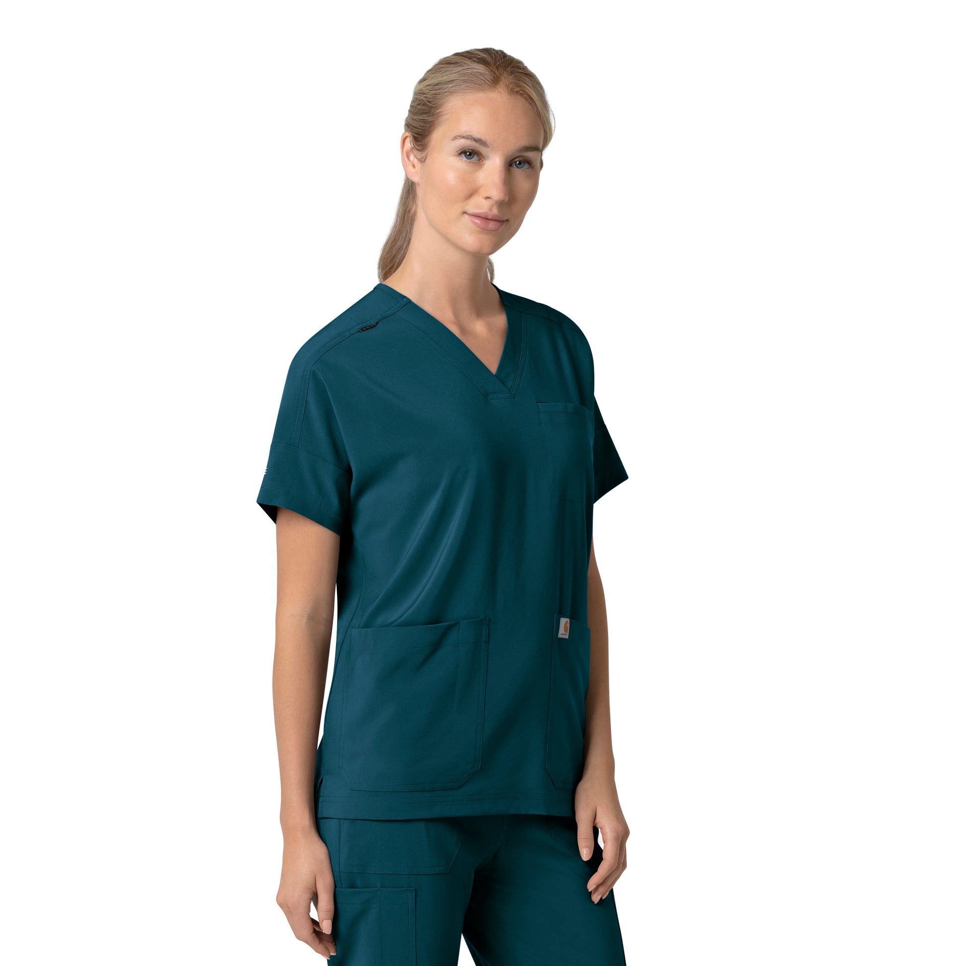 Force Cross-Flex C13110 Oversized V-Neck Scrub Top Caribbean Model Image Right Side | Carhartt