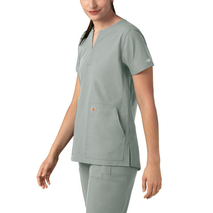 Force Essentials C12213 Notch Neck Tunic Scrub Top Grey Model Image Right Side | Carhartt