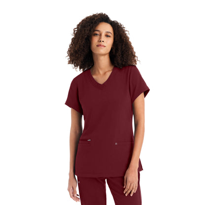 CRFT WT127 Women's 3 Pocket V Neck Scrub Top Wine Image