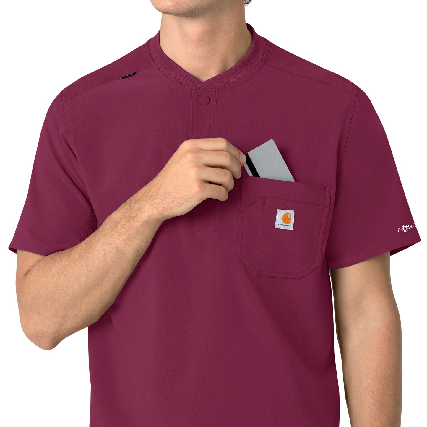 Force Cross-Flex C16310 Men's Henley Scrub Top Wine Model Image Alternate | Carhartt