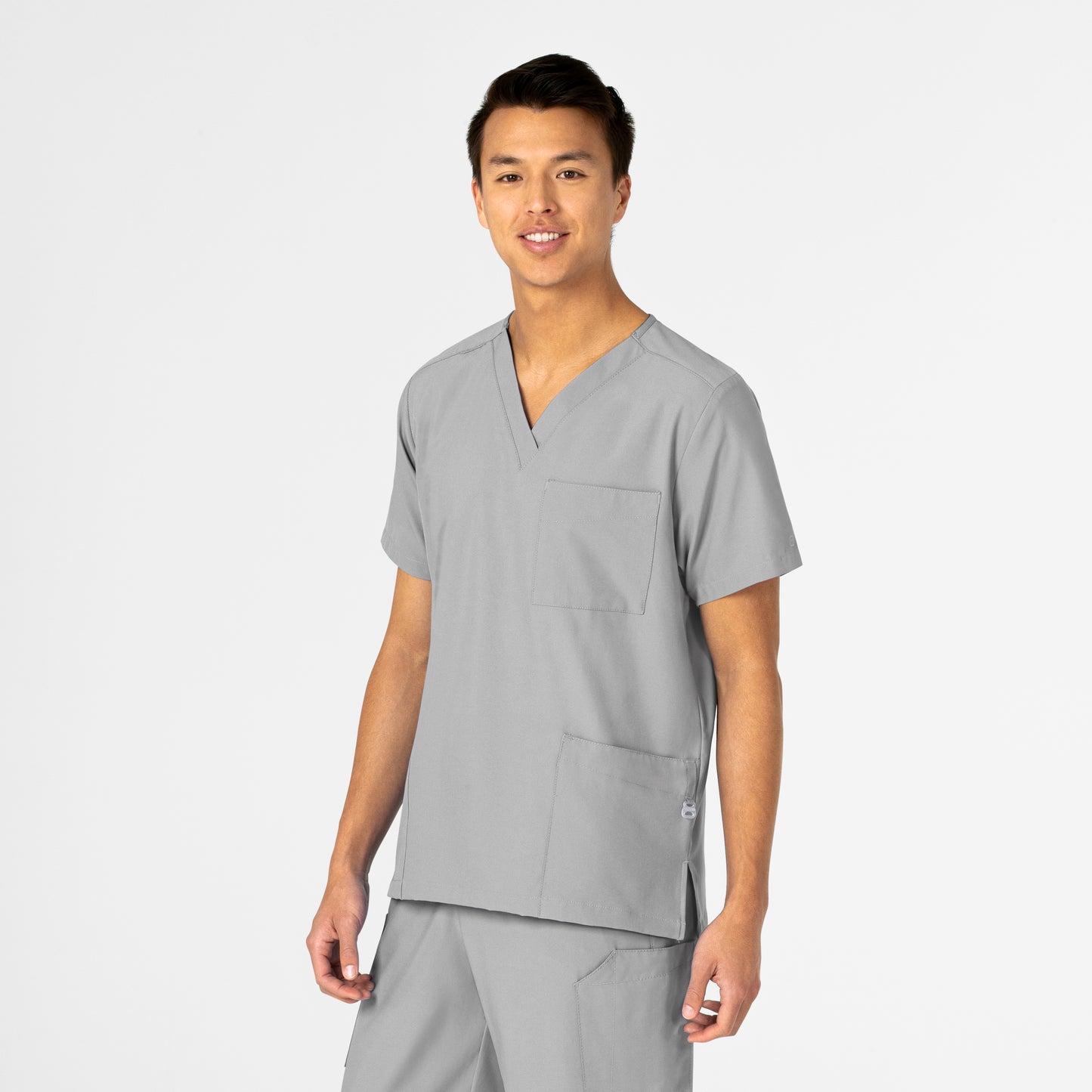 W123 6855 Unisex 4 Pocket Utility Scrub Top Grey Model Image Right Side | Wink