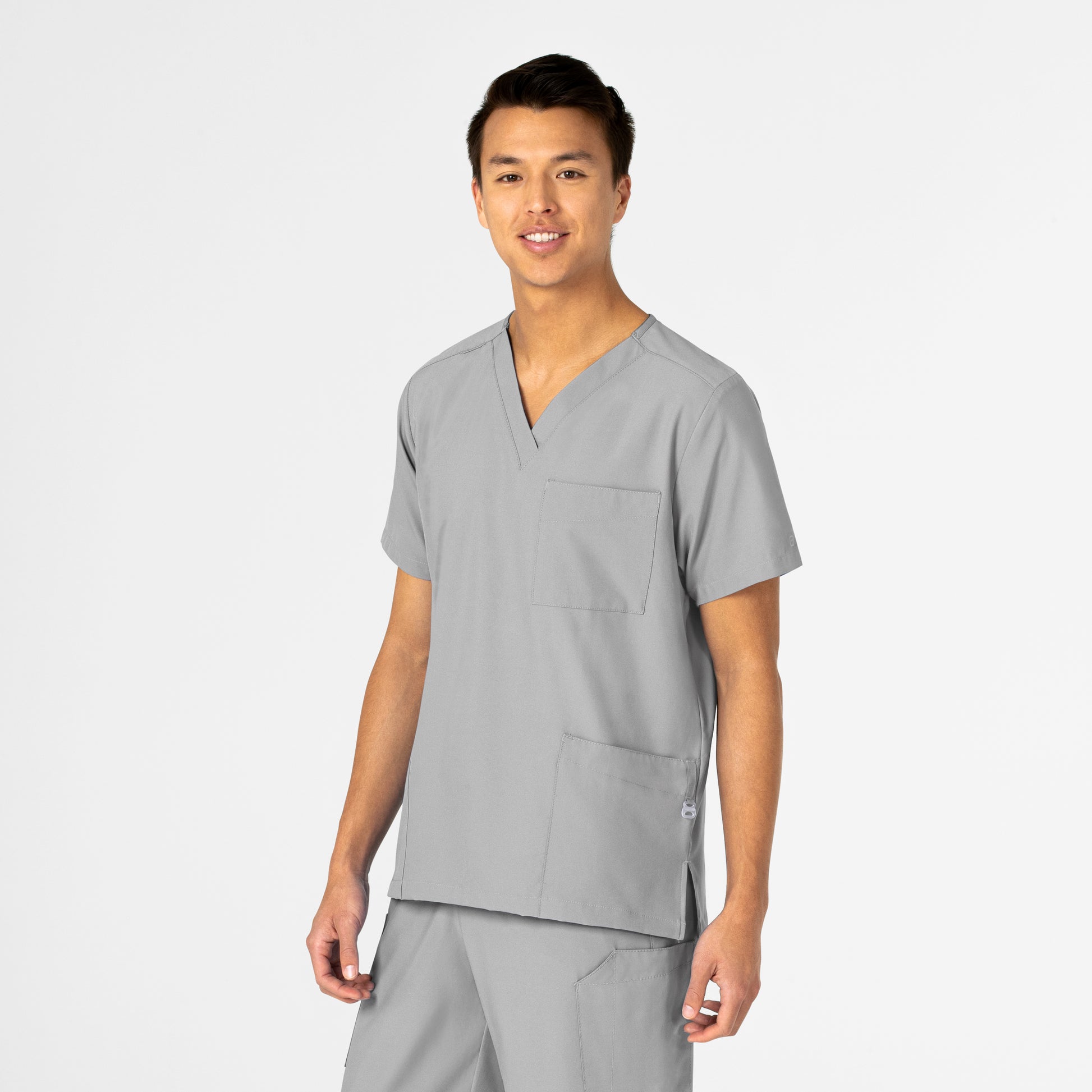 W123 6855 Unisex 4 Pocket Utility Scrub Top Grey Model Image Right Side | Wink