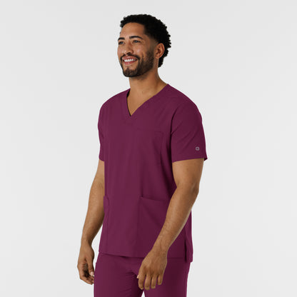 Boundless 6351 Men's Multi Pocket V-Neck Scrub Top Wine Model Image Right Side | Wink