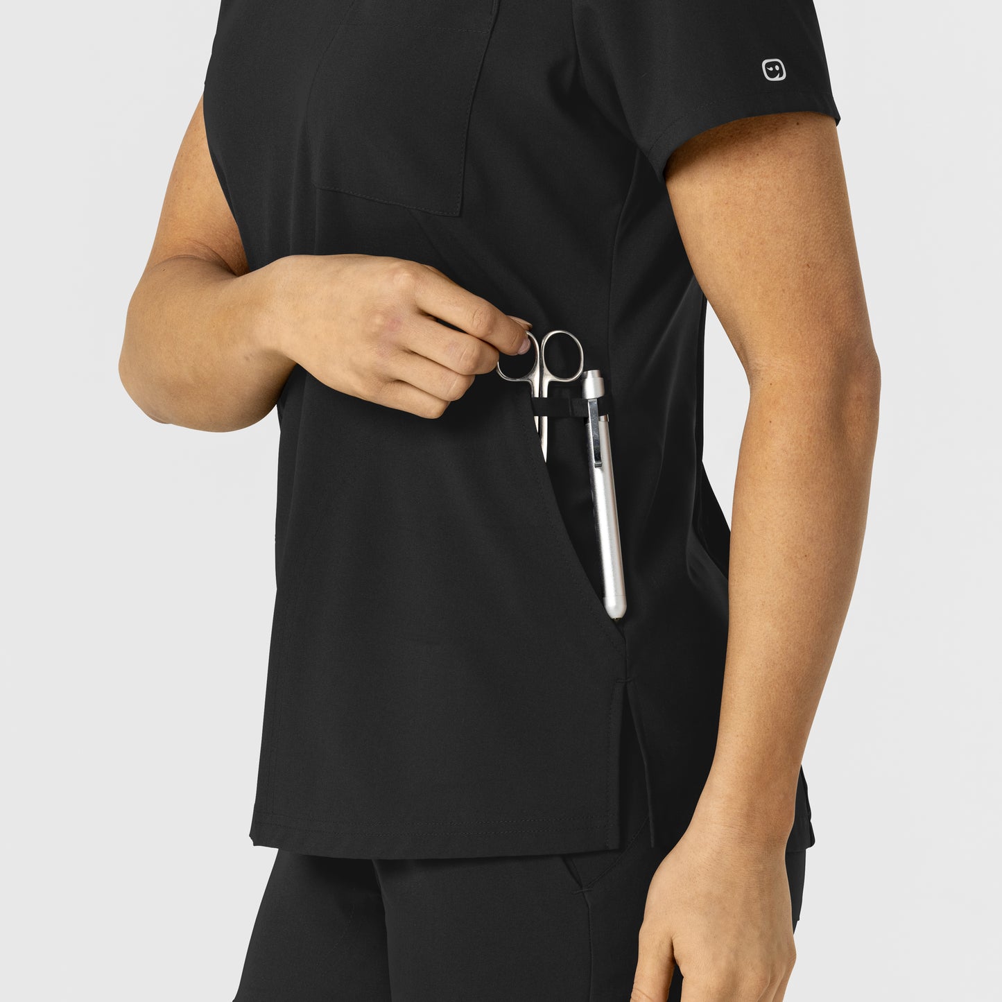 W123 6045 Flex-n-Reach V-Neck Scrub Top Black Model Image Alternate | Wink