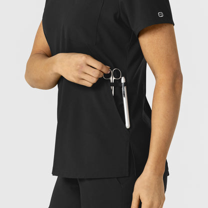 W123 6045 Flex-n-Reach V-Neck Scrub Top Black Model Image Alternate | Wink