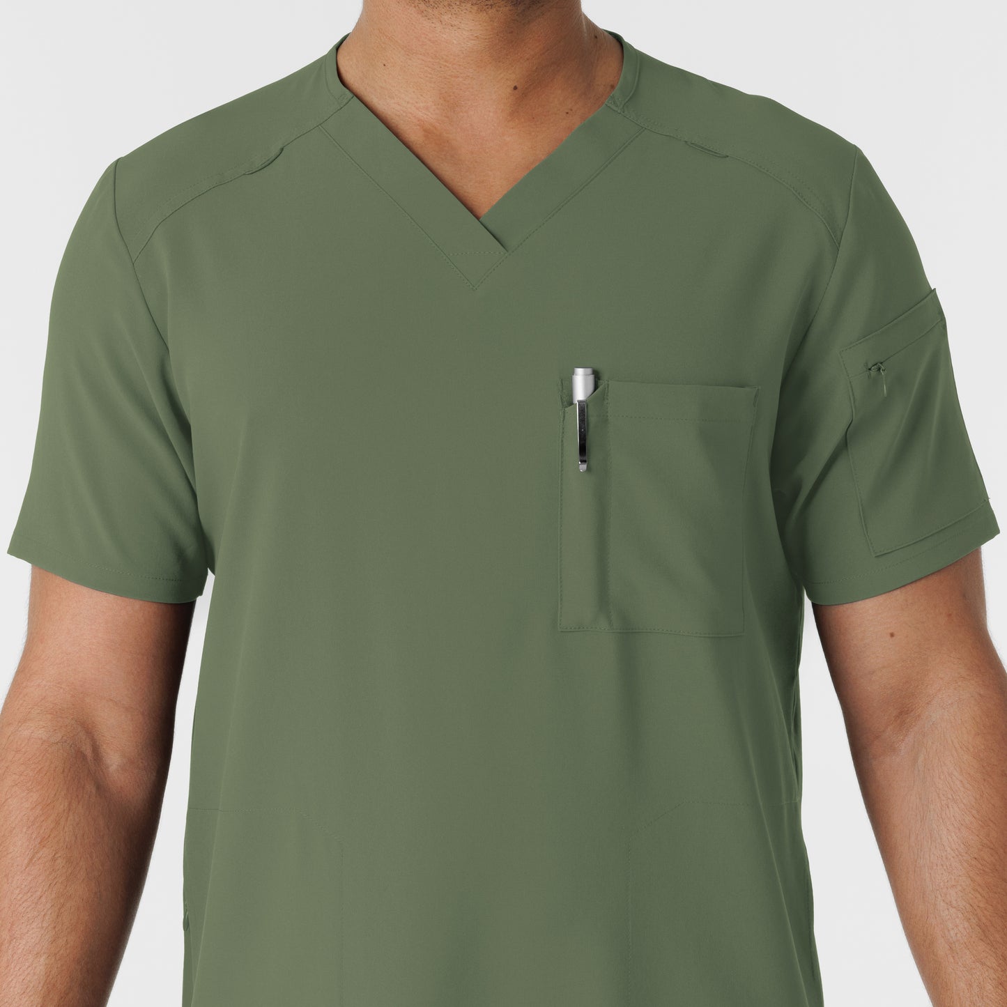 RENEW 6834 Men's V-Neck 5 Pocket Scrub Top Olive Model Image Alternate | Wink