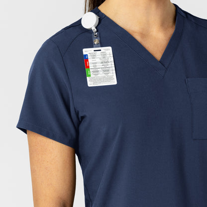 W123 6045 Flex-n-Reach V-Neck Scrub Top Navy Model Image Left Side | Wink