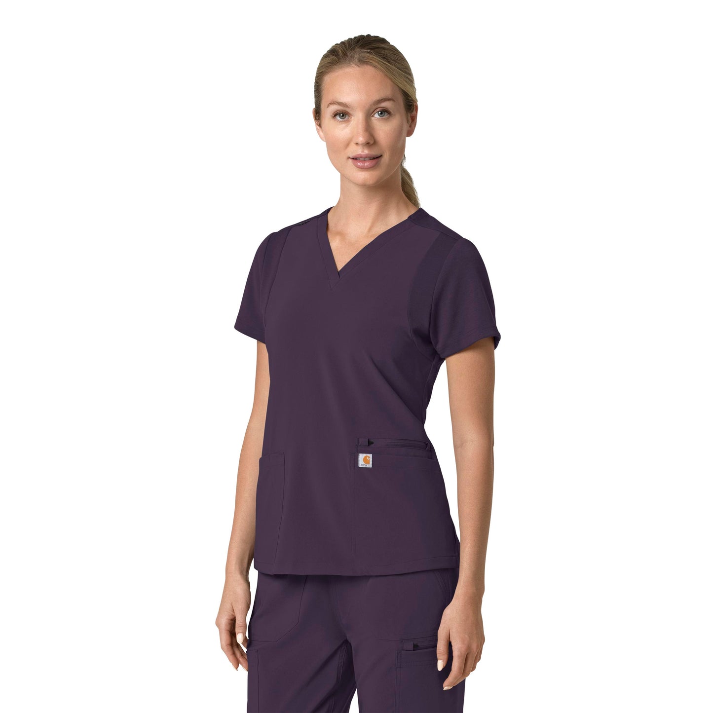 Force Cross-Flex C13210 Flex Panel V-Neck Scrub Top Black Plum Model Image Right Side | Carhartt