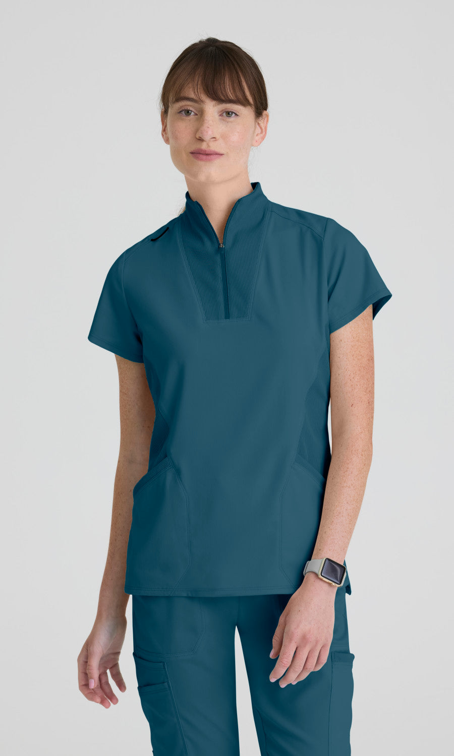 Greys Anatomy Spandex Stretch GRST292 Women's Kristi Top in Bahama by Barco Model Image Front