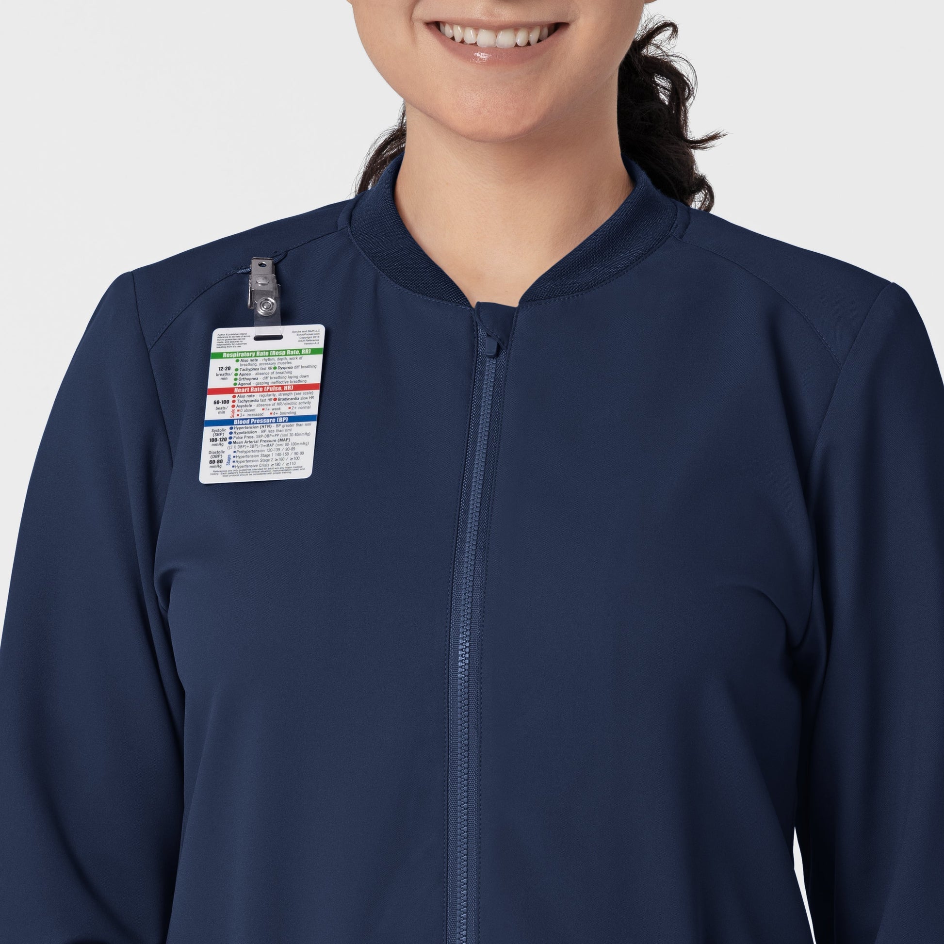 Thrive 8122 Flex-n-Reach Zip-Front Jacket Navy Model Image Left Side | Wink