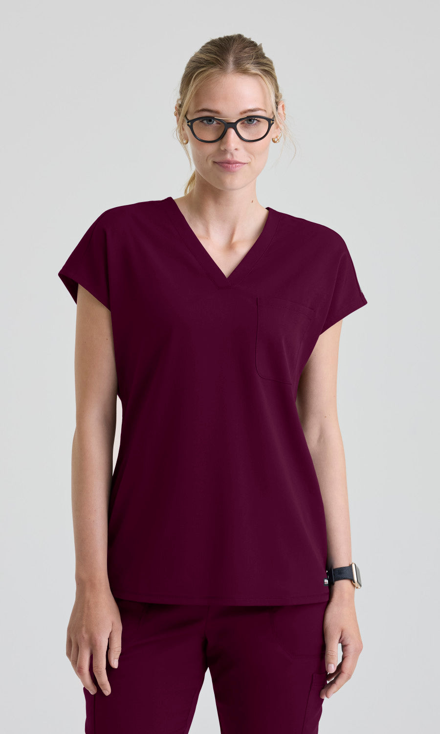 Grey's Anatomy Stretch GRST352 Lexi Top Wine - front