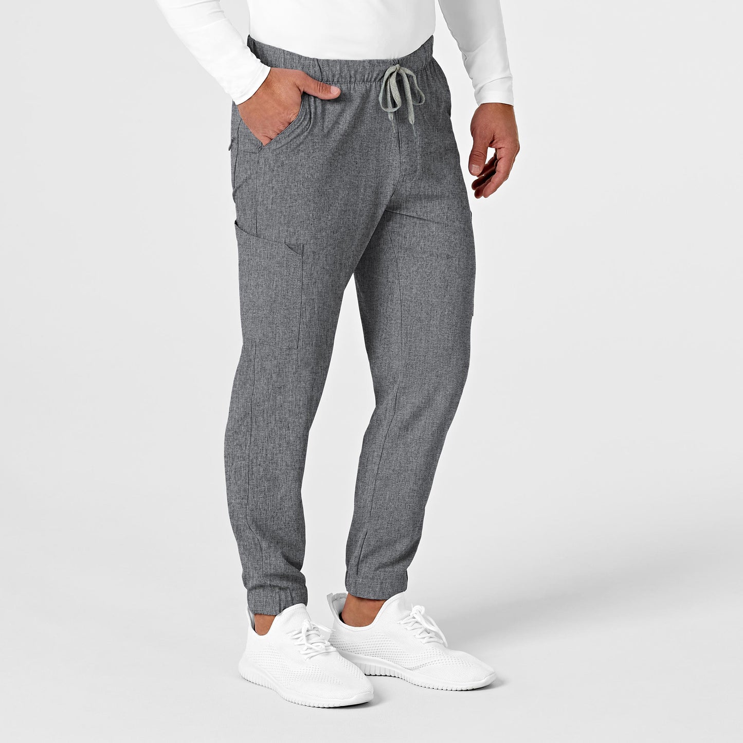 RENEW 5034 Men's Jogger Scrub Pants Grey Heather Model Image Right Side | Wink