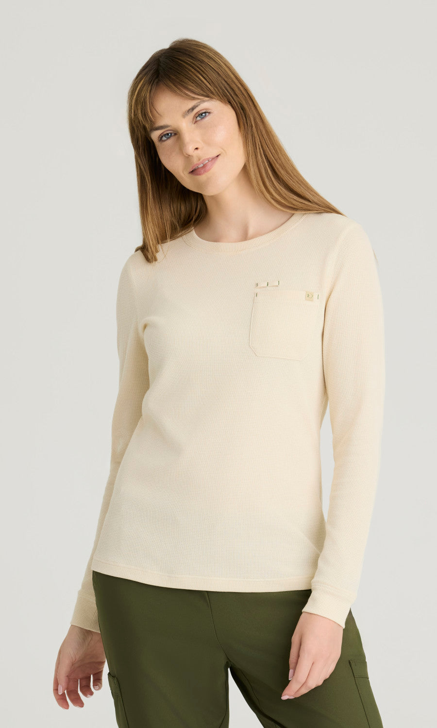 Grey's Anatomy Evolve GSST257 Wanderlust Long Sleeve Top Soft Dune