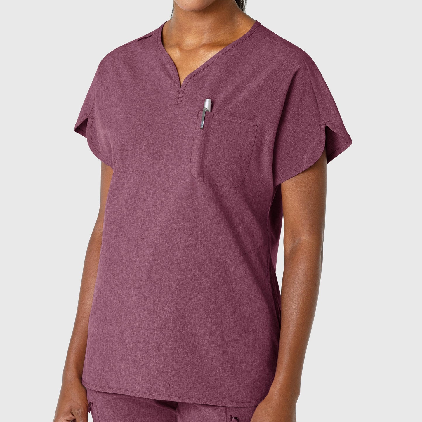 RENEW 6634 Dolman Scrub Top Wine Heather Model Image Alternate | Wink