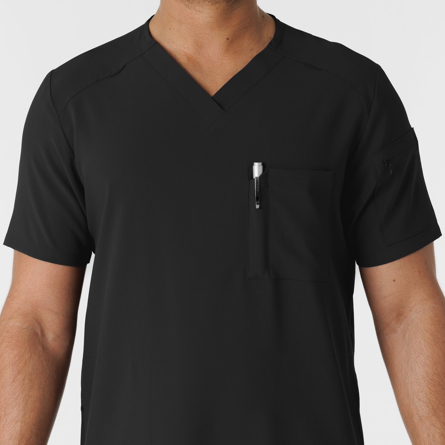 RENEW 6834 Men's V-Neck 5 Pocket Scrub Top Black Model Image Alternate | Wink