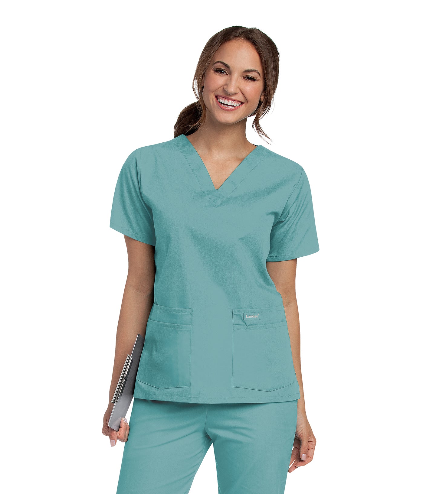 Essentials 8219 Women's 4 Pocket V Neck Scrub Top Sea Mist Image